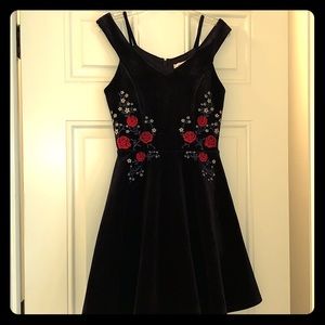 Black velvet embroidered dress